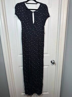 American Eagle Navy Floral Wide Leg Jumpsuit Boho Flowy Size L